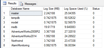 DBCC SQLPERF LOGSPACE