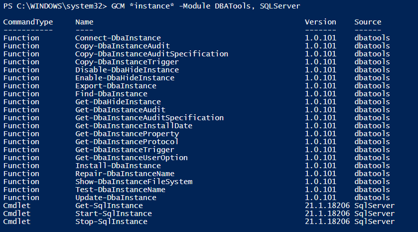 Get-Command Instance :evel Commands