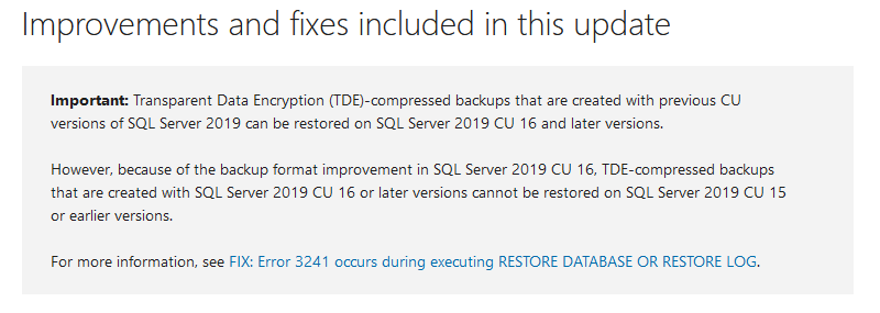 SQL Server 2019 CU 16 Improvements and Fixes