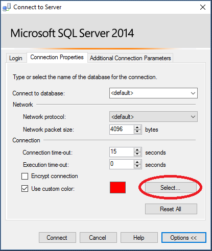SSMS Connection Properties Dialog