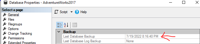 last database backup time